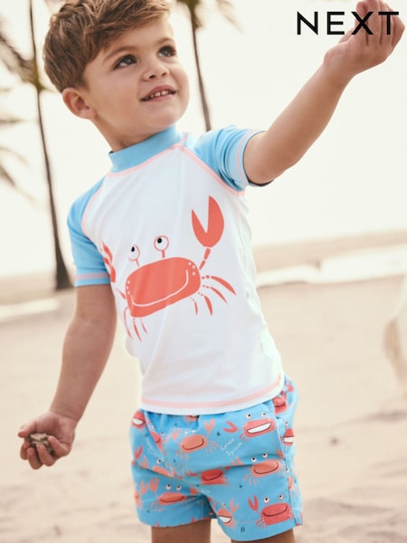 Blue White Crab Rash Vest and Shorts Set (3mths-7yrs) (E22306) | $24 - $31