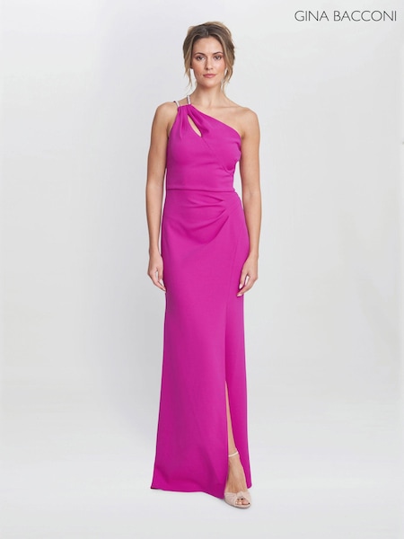 Gina Bacconi Pink Bryony One Shoulder Maxi Dress (E22309) | 668 QAR