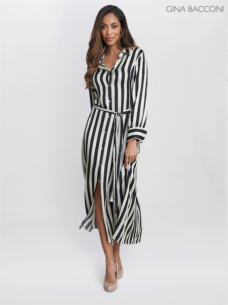 Gina Bacconi Katarina Satin Shirt Black Dress (E22318) | € 187