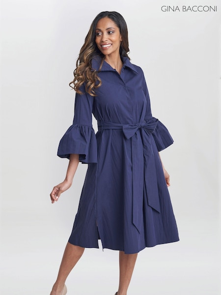 Gina Bacconi Blue Melinda Taffeta Shirt Dress (E22325) | 1,146 LEI