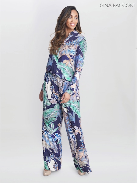 Gina Bacconi Blue Aruna Wide Leg Pull On Trousers (E22329) | €31