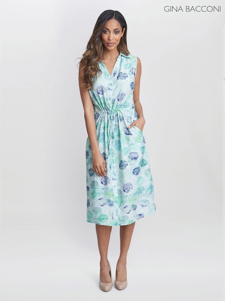 Gina Bacconi Roseline Print Holiday White Dress (E22330) | €172