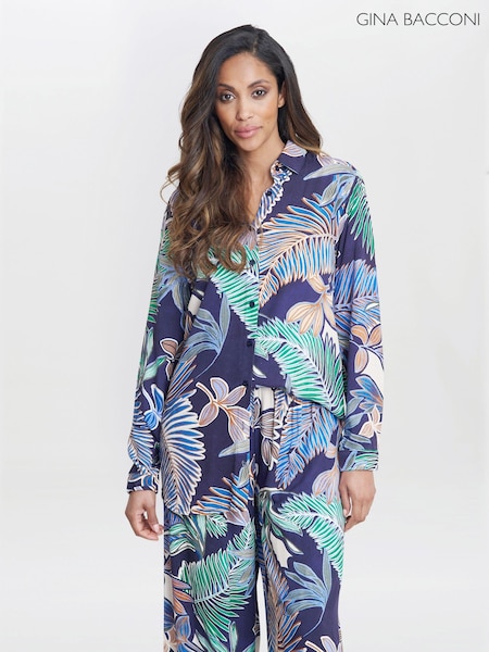 Gina Bacconi Blue Tabitha Printed Tunic Shirt (E22331) | €53