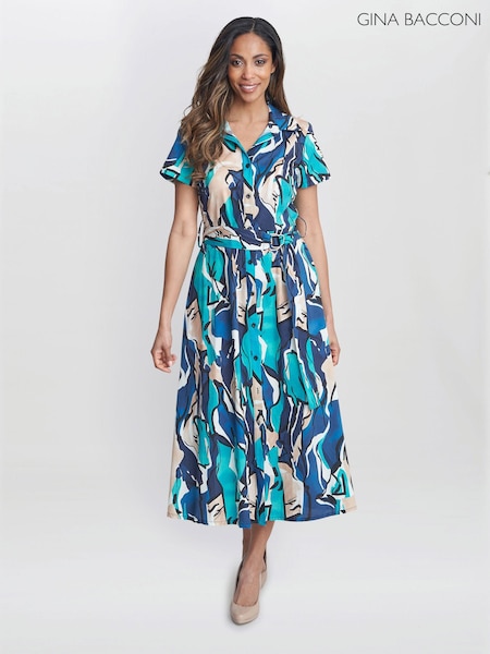 Gina Bacconi Blue Ivonne Short Sleeve Shirt Dress (E22333) | €77