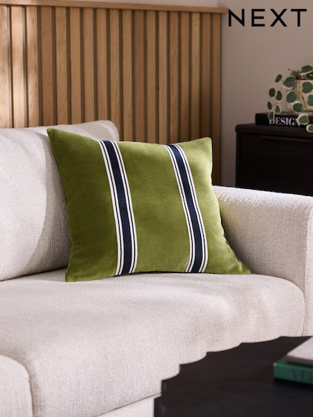Olive Green Velvet Double Stripe Cushion (E22379) | AED77