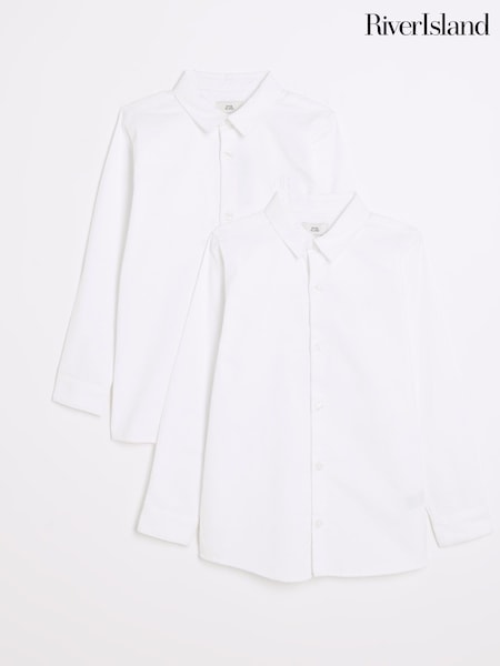 Blanco - River Island Boys Long Sleeve Oxford 100% Cotton Shirts 2 Pack (E22411) | 35 €