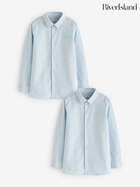 Azul - River Island Boys Long Sleeve Oxford 100% Cotton Shirts 2 Pack (E22423) | 35 €