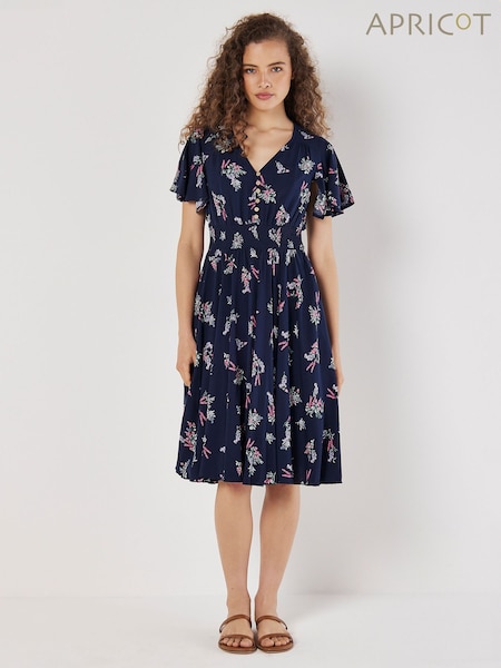 Apricot Blue Majestic Flower Button Detail Dress (E22425) | €44