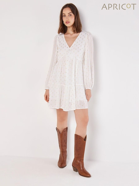 Apricot Cream Enchanted Puff Sleeve V-Neck Dress (E22426) | €27