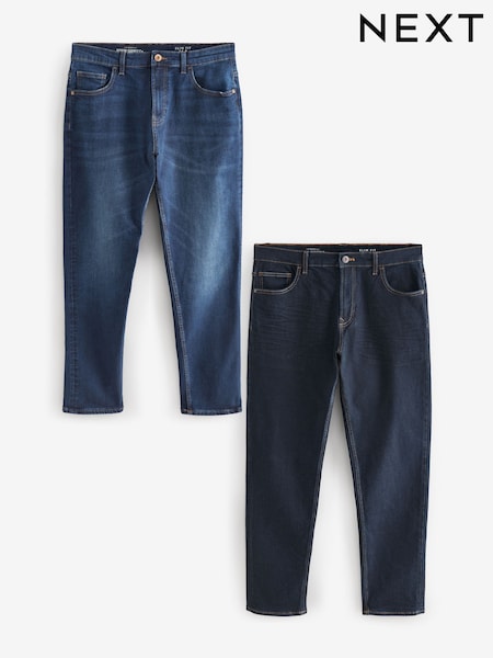 أزرق متوسط/أزرق نيلي شاحب - حزمة من 2 - Slim Fit Classic Stretch Jeans (E22440) | ‏23 ر.ع.‏