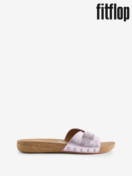 FitFlop Purple Iqushion Adjustable Buckle Metallic Leather Slides (E22511) | €49