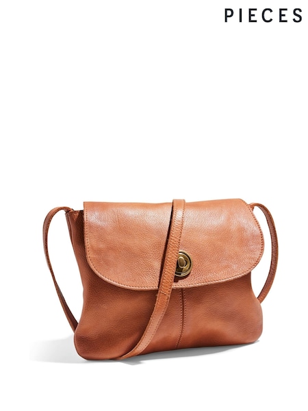 PIECES Brown Leather Cross-Over Bag (E22522) | €58