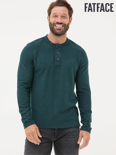 FatFace Teal Blue Nutbourne Henley 100% Cotton T-Shirt (E22581) | €57
