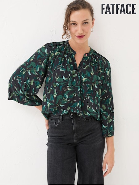 FatFace Black Dark Skies Tia Button Longline Blouse (E22592) | €39.50
