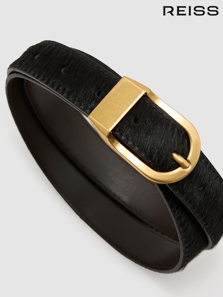 Черный - Reiss Hazel Pony Hair-effect Leather Belt
