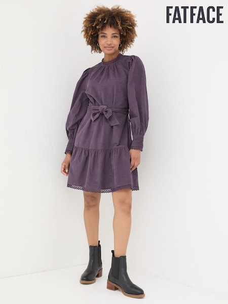 FatFace Dark Purple Adley Cord 100% Cotton Dress (E22621) | €50