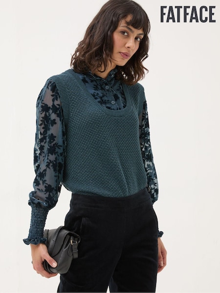 FatFace Dark Teal Hadley 2 in 1 Devore Jumper (E22675) | €46
