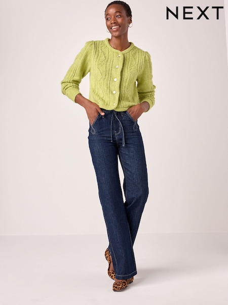 Mittelblau - 100% Cotton Belted Pocket Stitch Flared Jeans (E22684) | 14 €