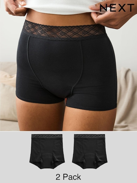 Black Short Medium Flow Period Knickers 2 Pack (E22742) | €31.50