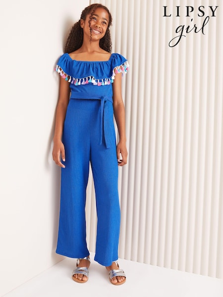 Lipsy Blue Bardot Crinkle Jersey Jumpsuit (5-16yrs) (E22750) | €16 - €21