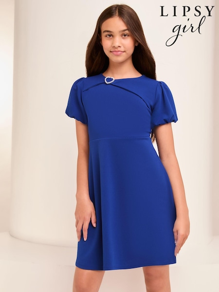 Albastru - Lipsy Inimă Trim Mânecă bufantă Rochie (5-16yrs) (E22751) | 179 LEI - 226 LEI