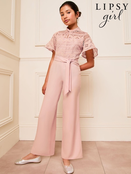 Lipsy Pink 2in1 Flutter Sleeve Lace Occasion Jumpsuit (5-16yrs) (E22756) | INR 5,458 - INR 6,428