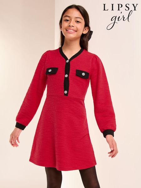Lipsy Long Sleeve Boucle Dress (5-16yrs) (E22760) | 178 LEI - 218 LEI
