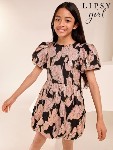 Lipsy Black Jacquard Puffball Occasion Dress (5-16yrs) (E22761) | €39 - €45