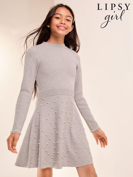 Lipsy Pearl Detail Knitted Dress (5-16yrs) (E22765) | 219 LEI - 260 LEI