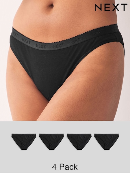 Black Scallop Logo High Leg Logo Knickers 4 Pack (E22773) | €22.50