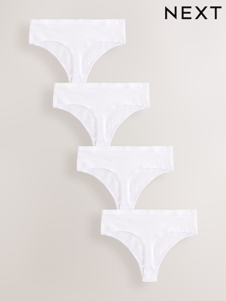 White Scallop Logo High Waisted Thong Logo Knickers 4 Pack (E22778) | €24