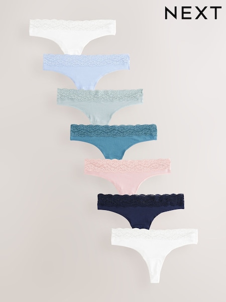 Pastel Thong Cotton and Lace Knickers 7 Pack (E22779) | R$ 210