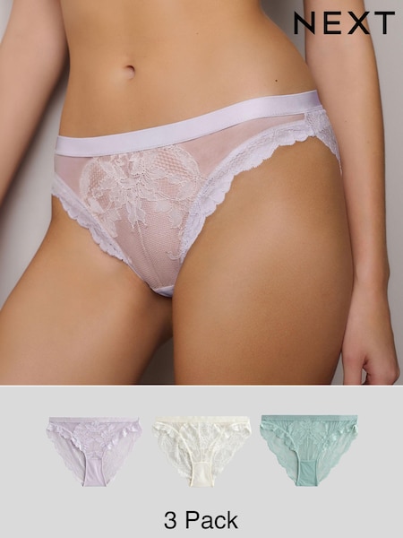 Mint Green/Lilac/Cream Lace Knickers 3 Pack (E22780) | Rp 844,000