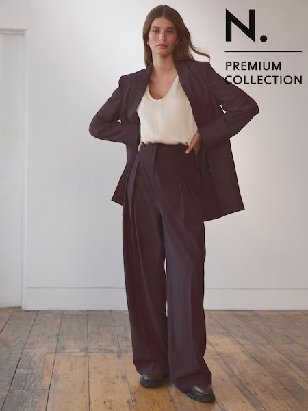 Burgundy Red N. Premium Wool Blend Straight Trousers (E22793) | €63