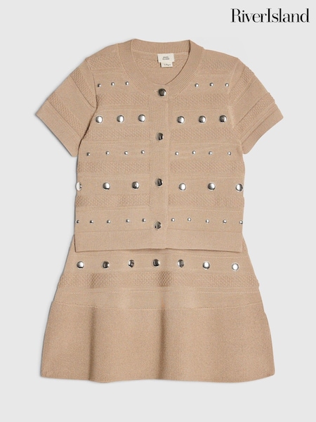 Brun - River Island besat top & amp; Sæt med nederdele