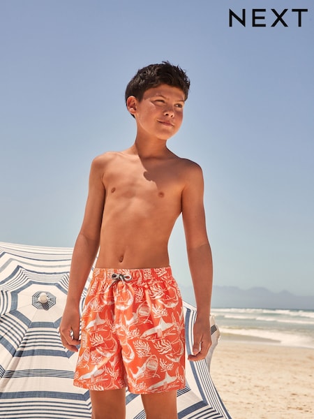 Coral/Red Shark Printed Swim Shorts (3-16yrs) (E22822) | AED41 - AED71