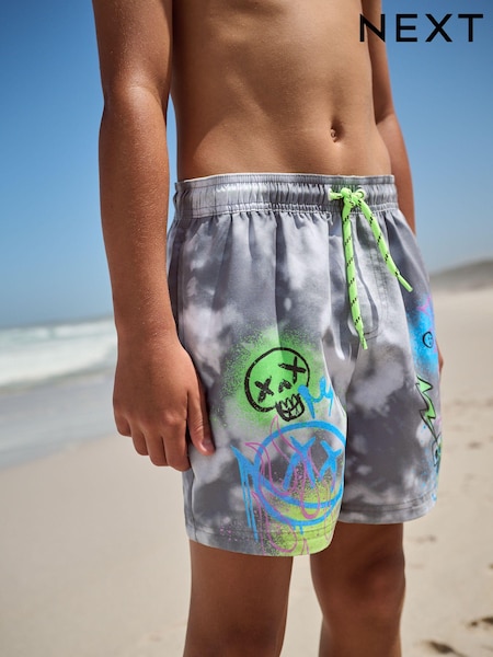 Black/White Graffiti Printed Swim Shorts (3-16yrs) (E22826) | €11 - €19