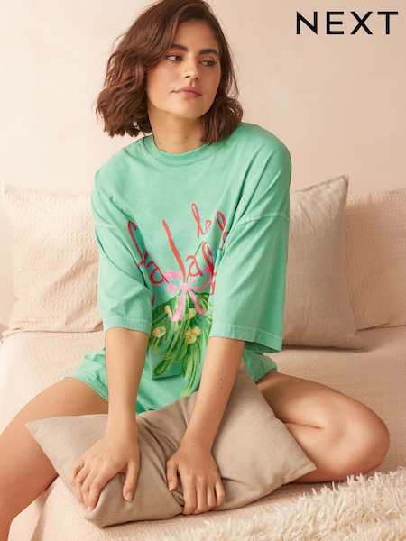 Green Festive 'Fa La La' Christmas Graphic 100% Cotton T-Shirt (E22875) | €23