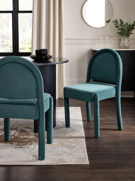 Soft Velvet Teal Blue Upholstered Dining Chairs (E22885) | €415