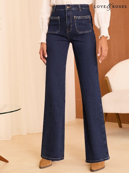 Love & Roses High Waist Wide Leg Plait Pocket Jeans (E22914) | 225 LEI