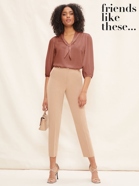 Friends Like These Pink Petite V Neck Bow Front 3/4 Sleeve Blouse (E22938) | 74 QAR