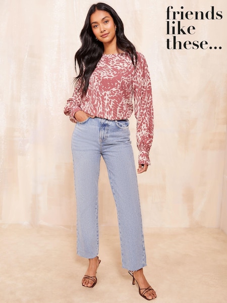 Friends Like These Pink Petite Long Sleeve Cuff Detail Top (E22940) | AED78