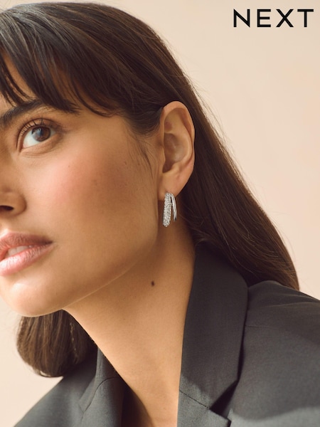 Silver ton - Sparkle Double Hoop Earrings Made With Recycled Zinc (E22959) | kr160