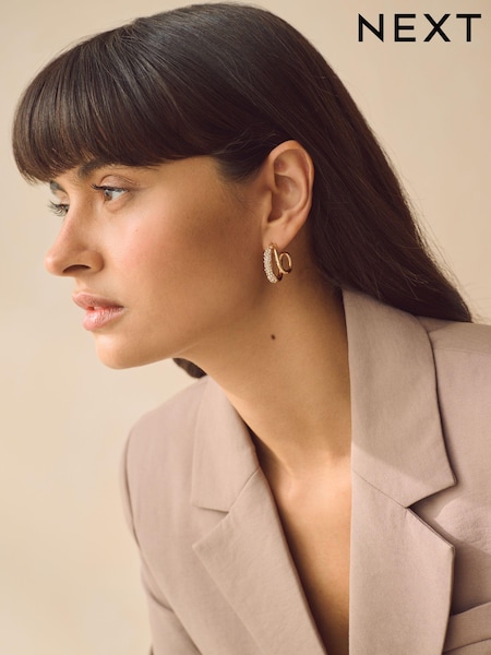 Guld ton - Sparkle Double Hoop Earrings Made With Recycled Zinc (E22960) | kr160