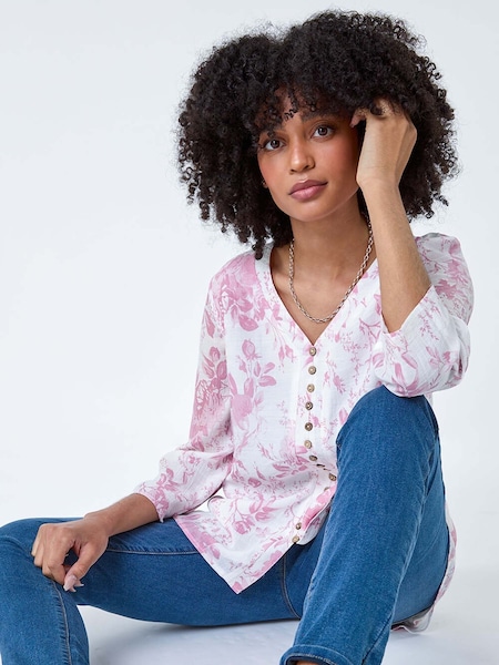 Roman Pink Button Detail Floral Top (E23024) | AED233