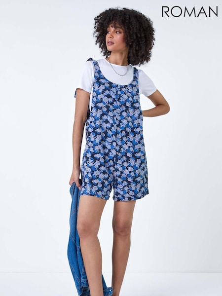 Roman Floral Cotton Linen Blend Playsuit (E23037) | 219 LEI