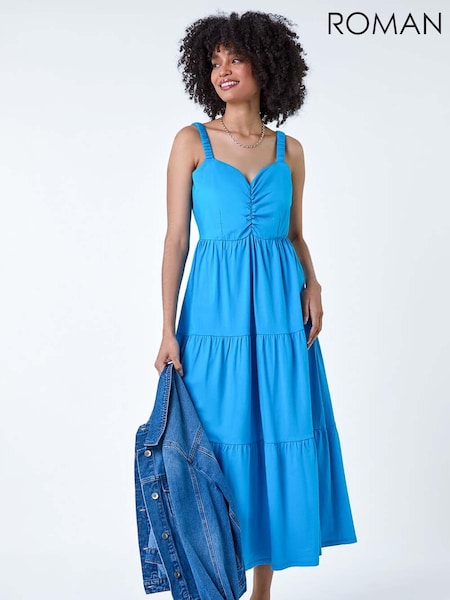 Roman 100% Cotton Strappy Tiered Midi Dress (E23051) | 33 €