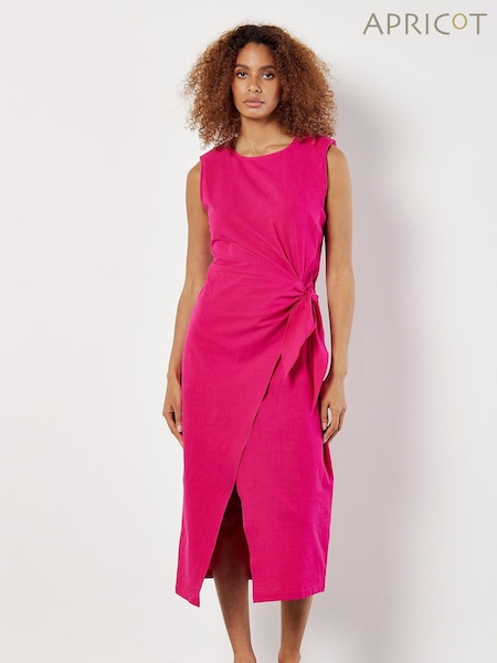 Apricot Pink Wrap And Knot 100% Cotton Midi Dress (E23071) | €21.50