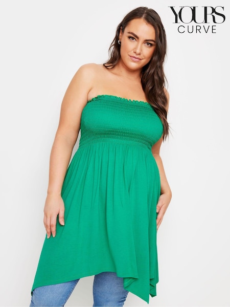 Yours Curve Green Shirred Hanky Hem Top (E23073) | €31
