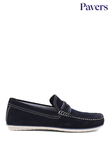 Pavers Navy Pavers Print Suede Loafers (E23089) | AED291